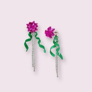 Betsey Johnson Holiday Pink Bow Drop Earrings